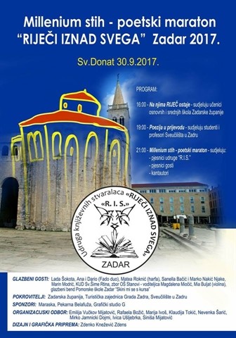 Sveučilište u Zadru sudjeluje  u Millenium stih – poetski maraton "RIJEČI IZNAD SVEGA"
